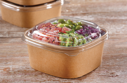 Clear PET Lid for 12, 16 oz. Paper Square Bowl