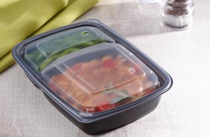 Clear Two-Compartment Dome Lid for 30 oz. Two-Compartment Small Rectangle Container