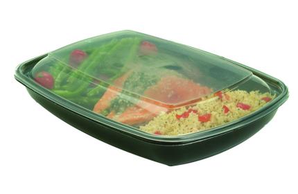 Black 46 oz. Large Rectangle Container with Clear Dome Lid