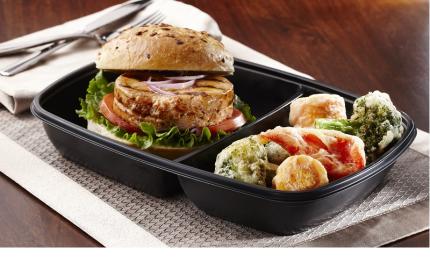 Black 35 oz. Three-Compartment Medium Rectangle Container (22-6.5