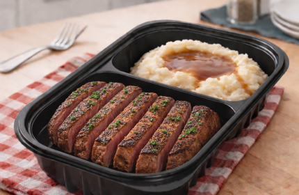 Black 68 oz. Large Rectangle Two-Compartment Tray