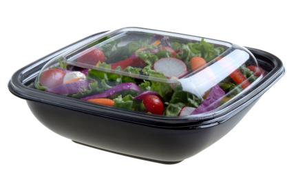 Black 32 oz. Large Square Bowl with Clear Dome Lid 