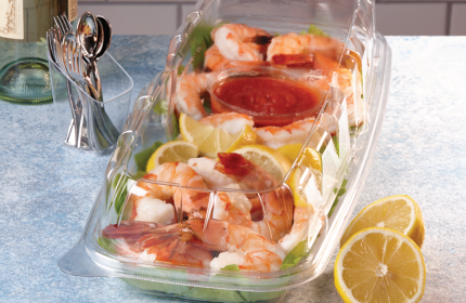 Clear Large 18" x 7" Rectangle Platter with Clear Lid Combo with Button Locks