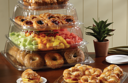 Clear 12” UltraStack® Square Platter with Clear 3” Dome Lid