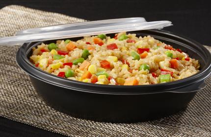 Black 24 oz. Medium Round Container with Clear Dome Lid