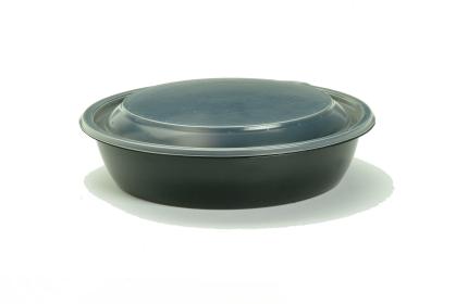 Black 32 oz. Medium Round Container with Clear Dome Lid
