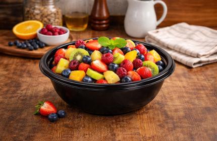 Black 8 oz. Small Round Bowl with Clear Dome Lid