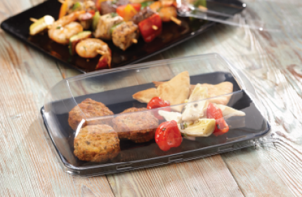 Black PP 5.9" x 9.5" Mozaïk® Rectangle Platter with Clear High Dome Lid