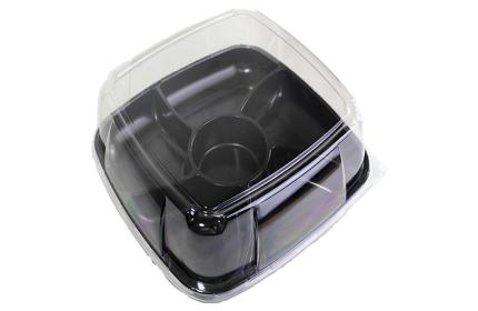Black 12” x 12” Mozaïk® Five-Section Square Platter with Clear Dome Lid (5x15/9 oz.)