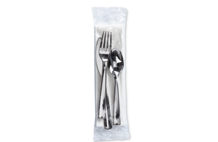 Bagged Cutlery Kit: Silver Look Fork, Knife, Spoon and Napkin