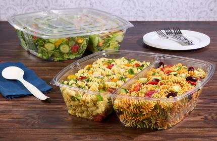 Clear PET 160 oz. Two-Compartment Pop-Top Square Bowl