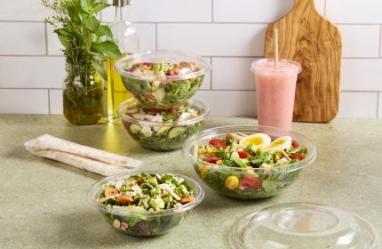 Clear 32 oz. Medium Round Bowl with Clear Dome Lid