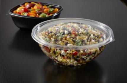 Clear 32 oz. Large Round Bowl with Clear Flat Lid | Sabert