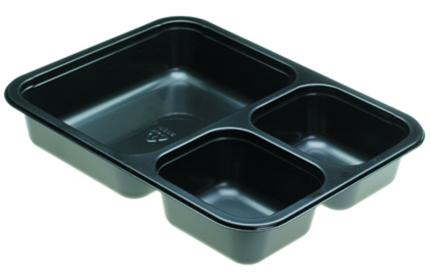 Black 29 oz. Three-Compartment Medium Rectangle Tray (18-5.5-5.5