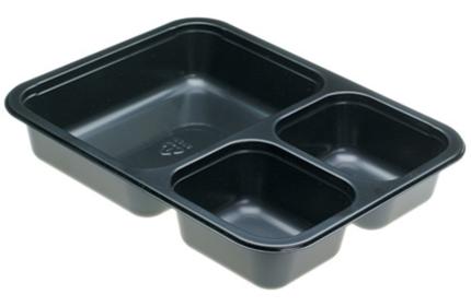 Black 24.5 oz. Three-Compartment Medium Rectangle Tray (16.5-4-4 oz.)