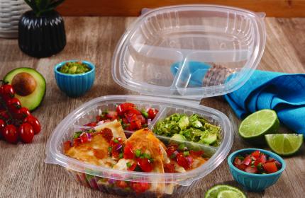 Classic Clear 8” x 8” 3 Compartment Square Hinged Container | Sabert
