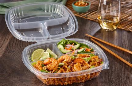 Classic Clear 9” x 9” Three-Compartment Hinged Square Container