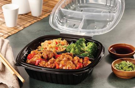Classic Dual Color 8"x 8" Three-Compartment Hinged Square Container