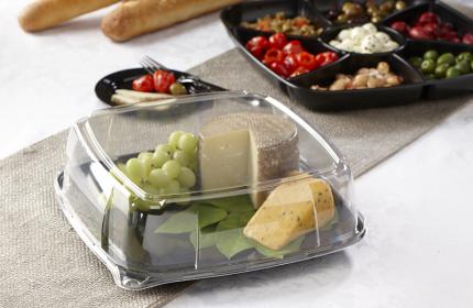 Black PP 10.7" Mozaïk® Square Platter with Clear PET Dome Lid