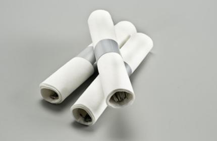 Rolled Cutlery Kit: Silver Look Fork, Knife and Spoon in a High Quality Napkin, Sealed with Silver Band