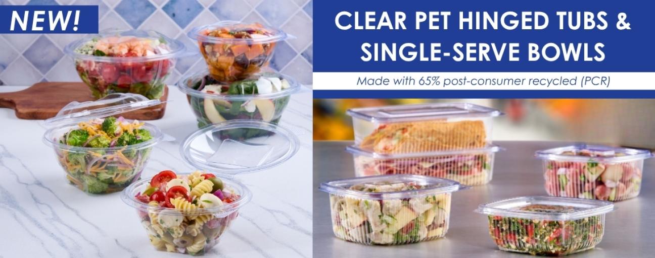 Clear PET Hinged Tubs & Single-Serve Bowls