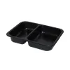 Black 27 oz. Two-Compartment Medium Rectangle Tray (15.5-11.5 oz.)