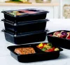 Black 27 oz. Two-Compartment Medium Rectangle Tray (15.5-11.5 oz.)