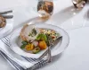 White 6" Round Plate with Silver Decorative Rings