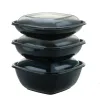 Black 32 oz. Large Square Bowl with Clear Dome Lid 