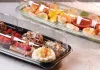 Clear Large 18" x 7" Rectangle Platter with Clear Lid Combo with Button Locks