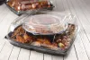 Black 10" Four-Compartment Round Stackable Party Platter with Clear Dome Lid (4x6 oz.)