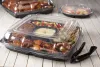 Black 14" Four-Compartment with Center Compartment Square Stackable Party Platter and Clear 3" Dome Lid (4x14 oz.)