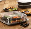 Black 16" Four-Compartment with Center Compartment Square Stackable Party Platter and Clear 3" Dome Lid (4x16oz.)