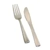 Rolled Cutlery Kit: Silver Look Fork and Knife in a High Quality Napkin, Sealed with Silver Band