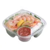 Clear 32 oz. Square Container with 4.5 oz. Dip Cup Compartment and Clear Flat Lid