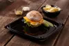 Black 12" UltraStack® Square Platter with Clear 3" Dome Lid 